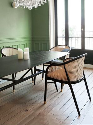 Silla elegante simple de cuero de PU / tela y ratán comedor Muebles de sala de estar Restaurante tapa estilo japonés silla de madera moderna