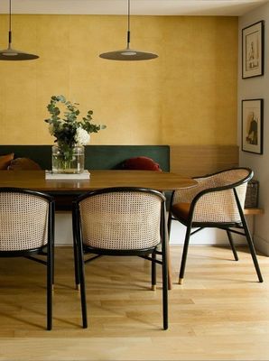 Silla elegante simple de cuero de PU / tela y ratán comedor Muebles de sala de estar Restaurante tapa estilo japonés silla de madera moderna