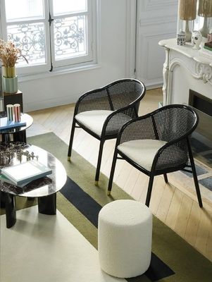 Silla elegante simple de cuero de PU / tela y ratán comedor Muebles de sala de estar Restaurante tapa estilo japonés silla de madera moderna