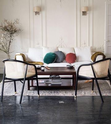 Silla elegante simple de cuero de PU / tela y ratán comedor Muebles de sala de estar Restaurante tapa estilo japonés silla de madera moderna