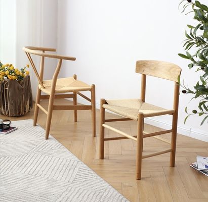 Mejor silla de comedor de estilo moderno personalizado de roble de madera sólida tejida con cordón de hotel sillas de restaurante con reposabrazos