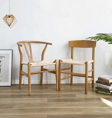 Mejor silla de comedor de estilo moderno personalizado de roble de madera sólida tejida con cordón de hotel sillas de restaurante con reposabrazos