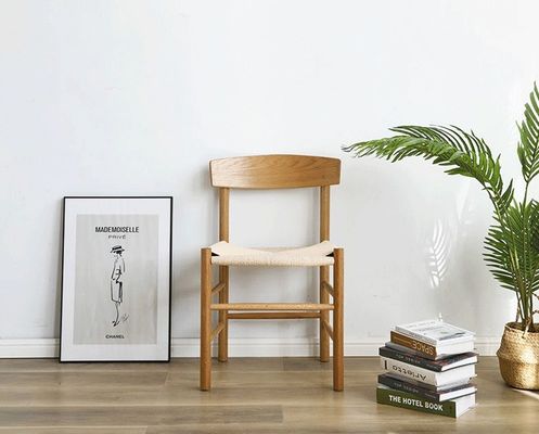 Mejor silla de comedor de estilo moderno personalizado de roble de madera sólida tejida con cordón de hotel sillas de restaurante con reposabrazos