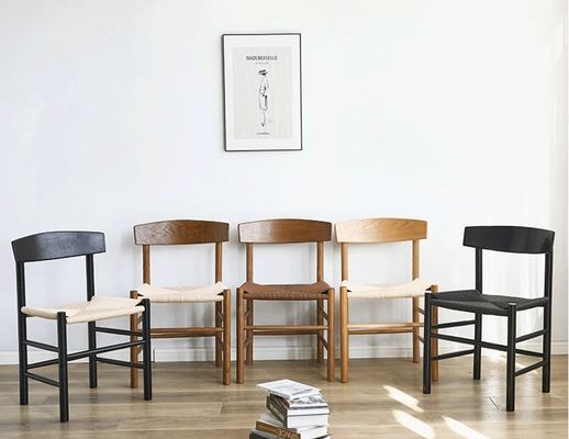 Mejor silla de comedor de estilo moderno personalizado de roble de madera sólida tejida con cordón de hotel sillas de restaurante con reposabrazos