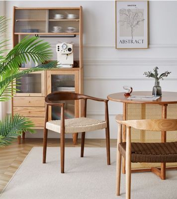 Casa Muebles de estilo moderno del norte de Europa sillas de comedor de cordón tejido con marco de madera de caucho