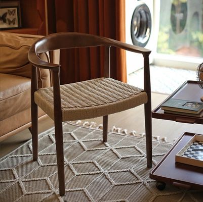 Casa Muebles de estilo moderno del norte de Europa sillas de comedor de cordón tejido con marco de madera de caucho