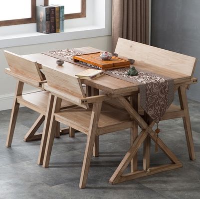 Silla de comedor de diseño japonés moderna silla de restaurante de madera sólida con reposabrazos y material de cubierta de madera de caucho