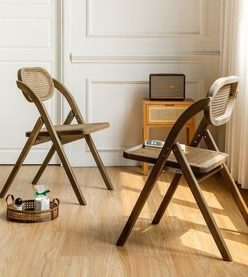 General Muebles para el hogar Robusta silla plegable de estilo francés moderno con espalda de rotín silla de comedor de madera sólida silla plegable