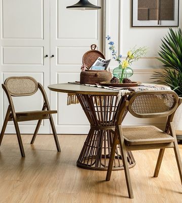 General Muebles para el hogar Robusta silla plegable de estilo francés moderno con espalda de rotín silla de comedor de madera sólida silla plegable