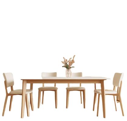 Moderno de diseño nórdico de madera maciza mesa de comedor con sillas de cuero PU negro / blanco y estilo nórdico