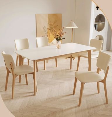 Moderno de diseño nórdico de madera maciza mesa de comedor con sillas de cuero PU negro / blanco y estilo nórdico