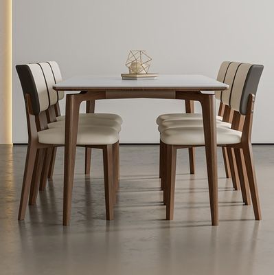 Moderno de diseño nórdico de madera maciza mesa de comedor con sillas de cuero PU negro / blanco y estilo nórdico