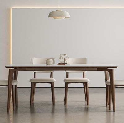 Moderno de diseño nórdico de madera maciza mesa de comedor con sillas de cuero PU negro / blanco y estilo nórdico