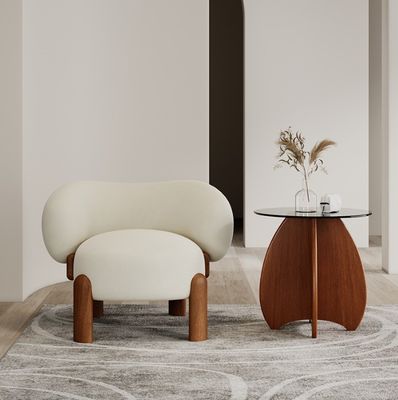 Muebles populares de sala de estar Moderno de madera maciza de cordero de lana / terciopelo silla de sofá simple con patas de nuez y diseño de lujo ligero