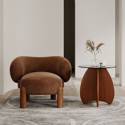 Muebles populares de sala de estar Moderno de madera maciza de cordero de lana / terciopelo silla de sofá simple con patas de nuez y diseño de lujo ligero