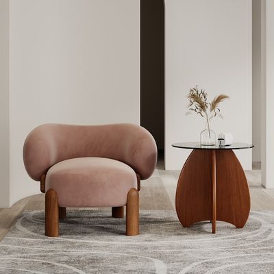 Muebles populares de sala de estar Moderno de madera maciza de cordero de lana / terciopelo silla de sofá simple con patas de nuez y diseño de lujo ligero