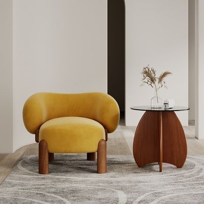 Muebles populares de sala de estar Moderno de madera maciza de cordero de lana / terciopelo silla de sofá simple con patas de nuez y diseño de lujo ligero