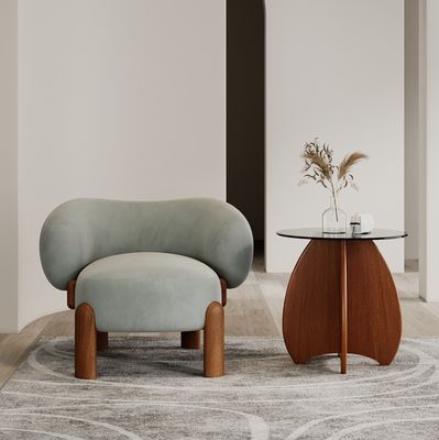 Muebles populares de sala de estar Moderno de madera maciza de cordero de lana / terciopelo silla de sofá simple con patas de nuez y diseño de lujo ligero