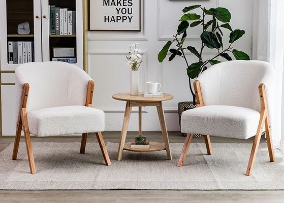 Muebles para el salón de apartamentos silla de madera nórdica moderna con lana de cordero de terciopelo y sofá de madera en diseño de hotel