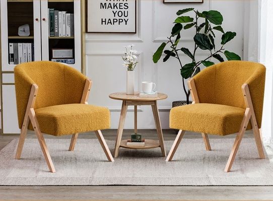 Muebles para el salón de apartamentos silla de madera nórdica moderna con lana de cordero de terciopelo y sofá de madera en diseño de hotel