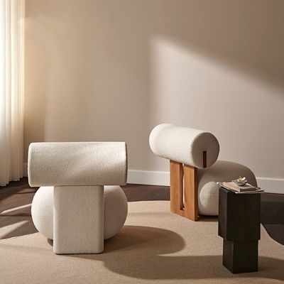 Silla de sala de estar con pierna de madera creativa estilo moderno de ocio de madera silla de sofá simple de lana de cordero W70*D81*H71CM