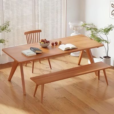 Tablas y sillas de madera sólida para restaurantes de madera rectangular Conjunto de mesa de comedor en diseño moderno