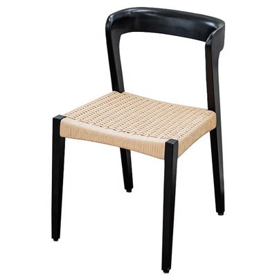 Se acepta silla de restaurante de madera sólida moderna con asiento de cuerda y logotipo personalizado