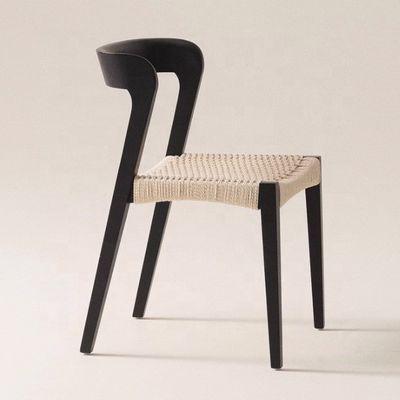 Se acepta silla de restaurante de madera sólida moderna con asiento de cuerda y logotipo personalizado