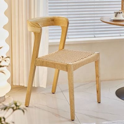 Se acepta silla de restaurante de madera sólida moderna con asiento de cuerda y logotipo personalizado