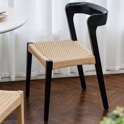 Se acepta silla de restaurante de madera sólida moderna con asiento de cuerda y logotipo personalizado