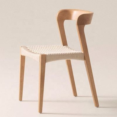 Se acepta silla de restaurante de madera sólida moderna con asiento de cuerda y logotipo personalizado
