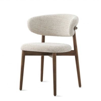 Muebles de comedor Color personalizado Diseño tradicional silla de madera de nuez con tela de lino blanco y respaldo curvo