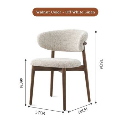 Muebles de comedor Color personalizado Diseño tradicional silla de madera de nuez con tela de lino blanco y respaldo curvo