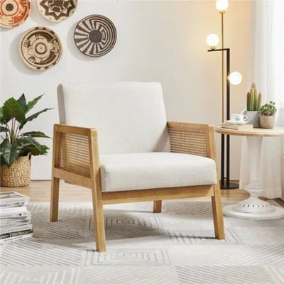 Salón moderno Silla de lujo Muebles Sofá de madera Silla con tela de lujo Terciopelo y ratán en color popular de la naturaleza