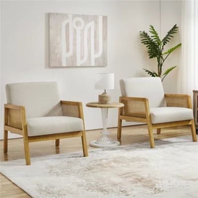 Salón moderno Silla de lujo Muebles Sofá de madera Silla con tela de lujo Terciopelo y ratán en color popular de la naturaleza
