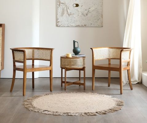 Inicio Muebles Morden Nordic Tejido de caña Negro Rarran Silla de descanso Silla de madera Vicker para hoteles sillas de comedor tapizadas