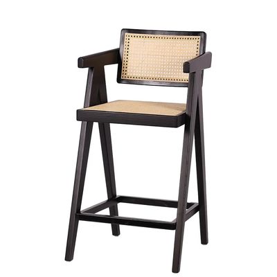 Silla de taburete de bar de madera maciza con respaldo y brazos natural / nuez / negro