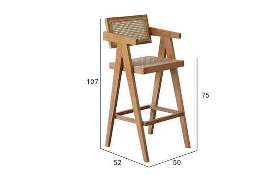 Silla de taburete de bar de madera maciza con respaldo y brazos natural / nuez / negro