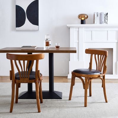 Hotel Restaurante Silla de comedor sin brazos de madera con cubierta de cuero de PU y estructura de madera