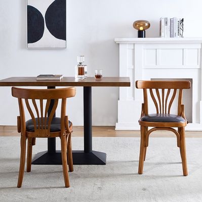 Hotel Restaurante Silla de comedor sin brazos de madera con cubierta de cuero de PU y estructura de madera