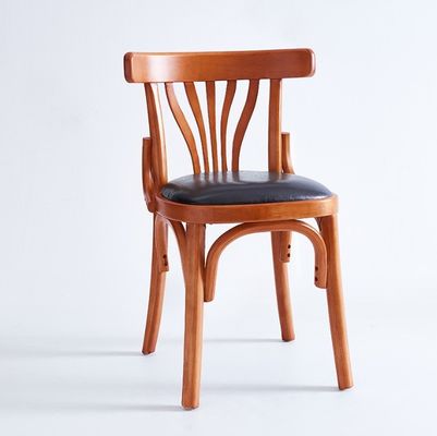 Hotel Restaurante Silla de comedor sin brazos de madera con cubierta de cuero de PU y estructura de madera