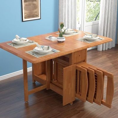 Mesa de comedor plegable de madera sólida en color de nuez estadounidense con marco y estilo sólidos
