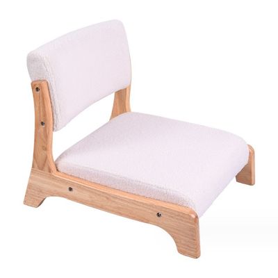 Embalaje de correos estilo japonés Tatami madera sin piernas suelo silla de té de madera sólida con respaldo