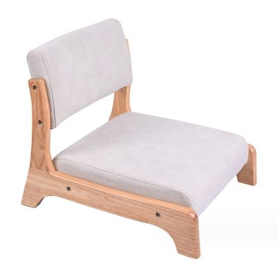 Embalaje de correos estilo japonés Tatami madera sin piernas suelo silla de té de madera sólida con respaldo