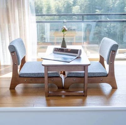 Embalaje de correos estilo japonés Tatami madera sin piernas suelo silla de té de madera sólida con respaldo
