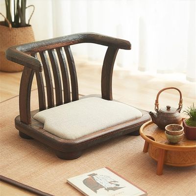 Silla de suelo de madera maciza Nitrolacquer acabado y respaldo para el tatami japonés Silla de té sin piernas de madera