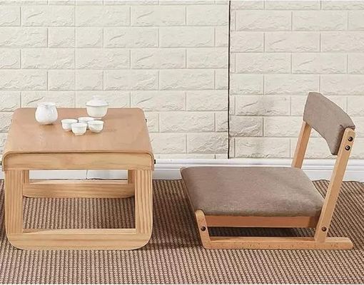 Silla de suelo japonés de Tatami de madera maciza con respaldo confortable