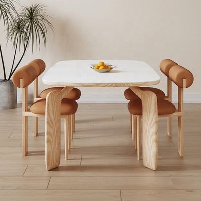 NC/PU acabado de pintura estilo de madera sólida tela de terciopelo blanco silla de comedor tapizada sillas de comedor de café nórdico