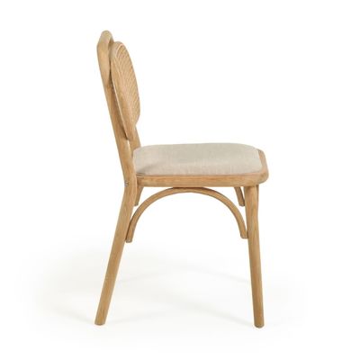 Muebles de comedor silla de comedor de tela de lino blanco con almohadilla y respaldo curvo color nuez madera en color personalizado