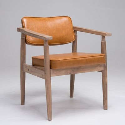 Muebles de comedor modernos europeos de madera maciza sillas de cuero PU de color de madera natural para el comedor de muestra
